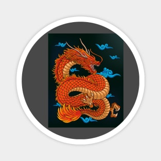 Japanese red dragon with oriental clouds Magnet